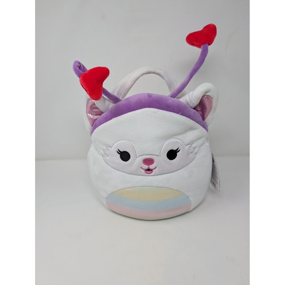 Squishmallows Gracelynn Fox Valentines Day Plush Treat Bucket White Rainbow Bag